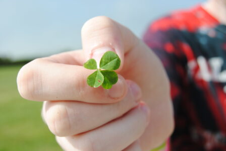 Child Holding Four Leaf Clover